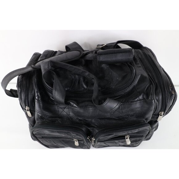 Vintage 90s Streetwear Distressed Genuine Buffalo Leather Duffel Bag Weekender - Picture 2 of 10